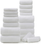 18 Piece Bath Towels Set,Ultra Soft Family Bathroom Towel Set with Hanging Loops-6 Bath Towels,6 Hand Towels,6 Washcloths,Highly Absorbent Quick Dry Shower Towel for Bathroom,Hotel,Spa-White Towel Set