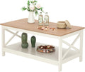 GREEN PARTY Coffee Tables for Living Room, Simple Wooden Stable Coffee Table with Shelf,Open Storage Space with Large Capacity Coffee Table,40 Inches, White