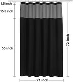 N&Y HOME Waffle Weave Shower Curtain with Snap-in Fabric Liner & 12 Black Hooks Set - Hotel Style, Water-Repellent & Washable, Mesh Top Window - 71x72, Black