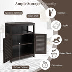 COSTWAY Bathroom Storage Cabinet, Wooden Side Storage Organizer with Louver Doors & Removable Shelf, Freestanding Floor Cabinet for Living Room, Kitchen, Entryway (Brown)