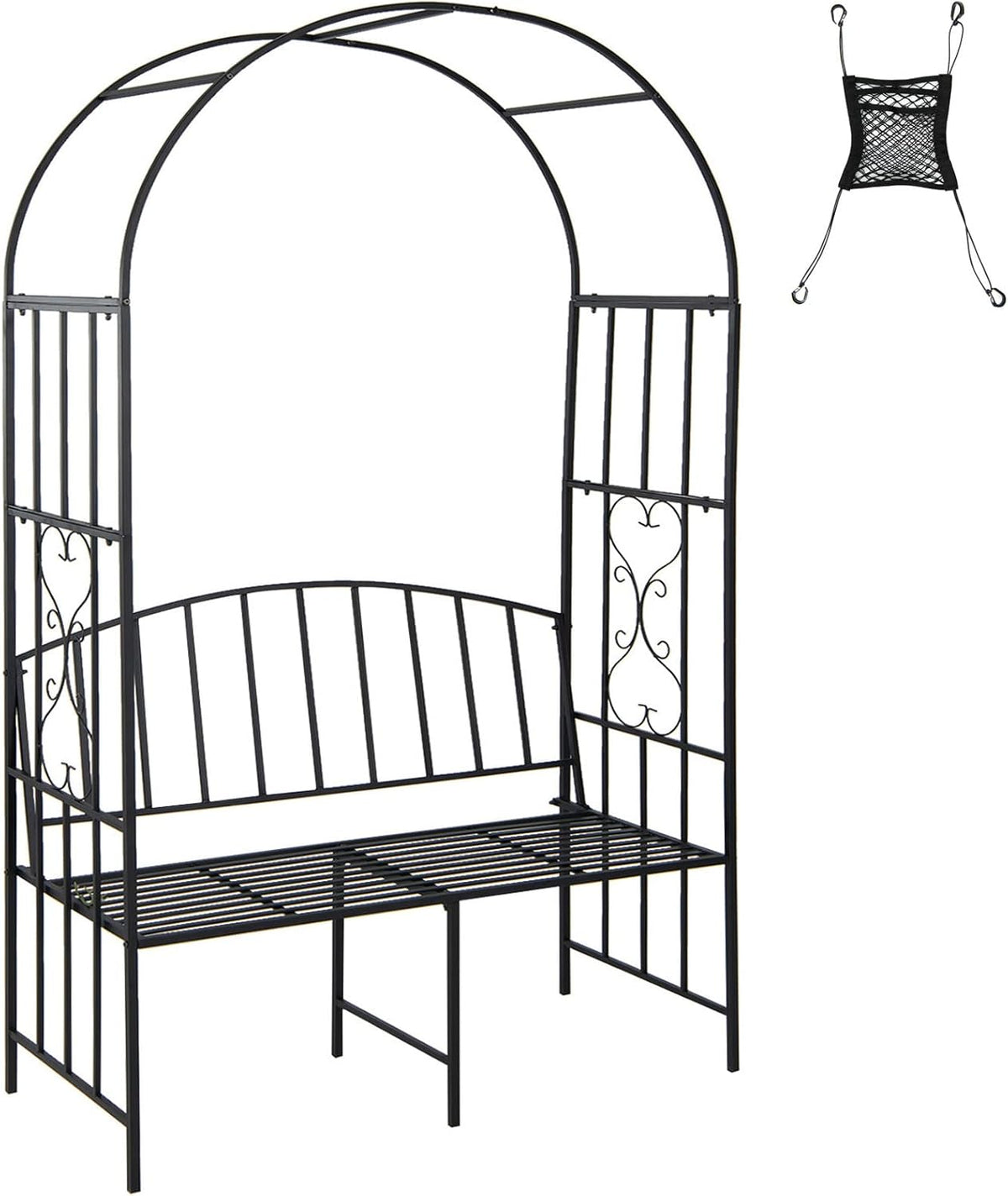 Giantex 81in Metal Garden Arch with Bench, Outdoor Garden Arbor Archway Trellis for Climbing Plants Vines, 2-Person Bench Loads 660 lbs, Patio Trellis Pergola Arches for Wedding Party Ceremony Decor