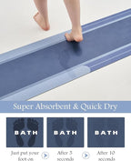 MontVoo-Bath Mat Rug Long Non Slip Super Absorbent Bathroom Runner Stain Resistant Quick Dry Thin Bathroom Mat Fit Under Door-17"x70",Navy