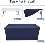 Nasitos Fitted Table Covers Stretch Spandex - 96 x 30 Inch - 2 Pack Navy Rectangle Table Clothes for 8 Foot Folding Tables, Fabric Tablecloths for Parties, Trade Show, Craft Show, Birthday