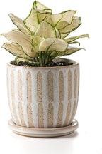 Ceramic Flower Pots Indoor-Outdoor: 5.75 Inch Planters with Drainage Holes & Saucer - Modern Decorative Plant Pots Ceramic for Home Gardeners (Striped)