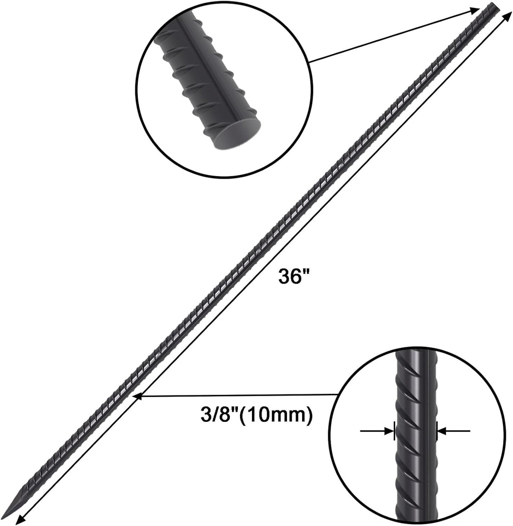 VVOKGO RebarStakes 36 Inch Ground Rebar Stakes (8 pcs), Heavy Duty Hook Ground Anchors, Steel Plant Support Garden Stake with Chisel Point end Black Plastic Spraying for Anti-Rust