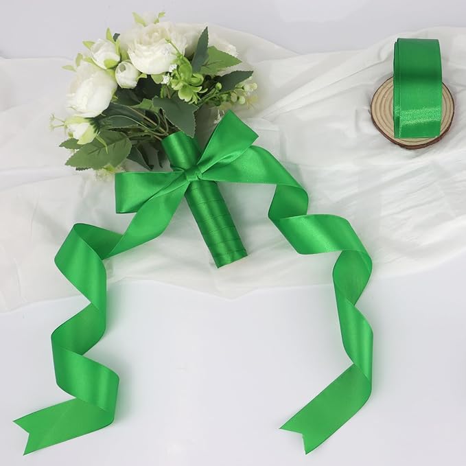 Green Solid Satin Ribbon 1-1/2 Inch 25 Yards Solid Polyester Fabric Ribbon for Gift Wrapping Wedding Christmas Baby Shower Birthday Party Decoration Handmade Immortal Flower Craft