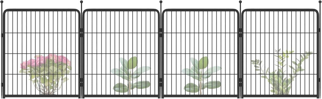 FXW Garden Fence Outdoor for The Yard – 32in(H) x 9.1ft(L) Heavy Duty Metal Animal Barrier for Dog and Rabbit, Decorative Dog Fence, 4 Panels, Black
