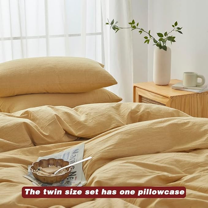 FACE TWO FACE Bedding Duvet Cover Set100% Washed Cotton Duvet Cover Linen Like Textured Breathable Durable Soft Comfy (Twin, Ginger)