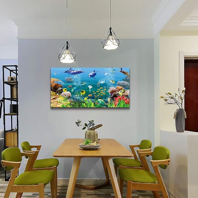 MHARTK66 Canvas Wall Art - Coral and Fish Modern Home Decor Stretched and Framed Ready to Hang Ocean Theme Sea Fish and sea Turtles Mediterranean Style Canvas Prints The living room Wall Decor