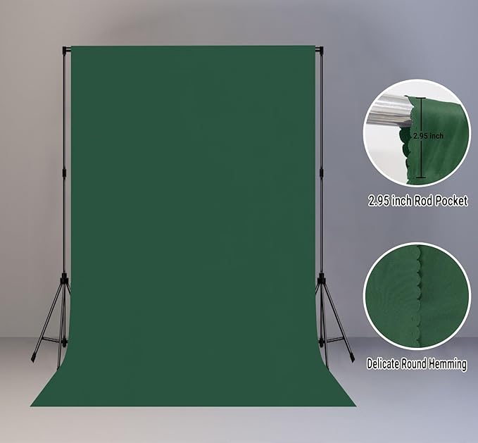 6x9FT Dark Green Screen Backdrops for Photography, Virtual Green Screen Backdrop Pieces for Zoom Meetings, Curtains for Party Decoration Video Shooting
