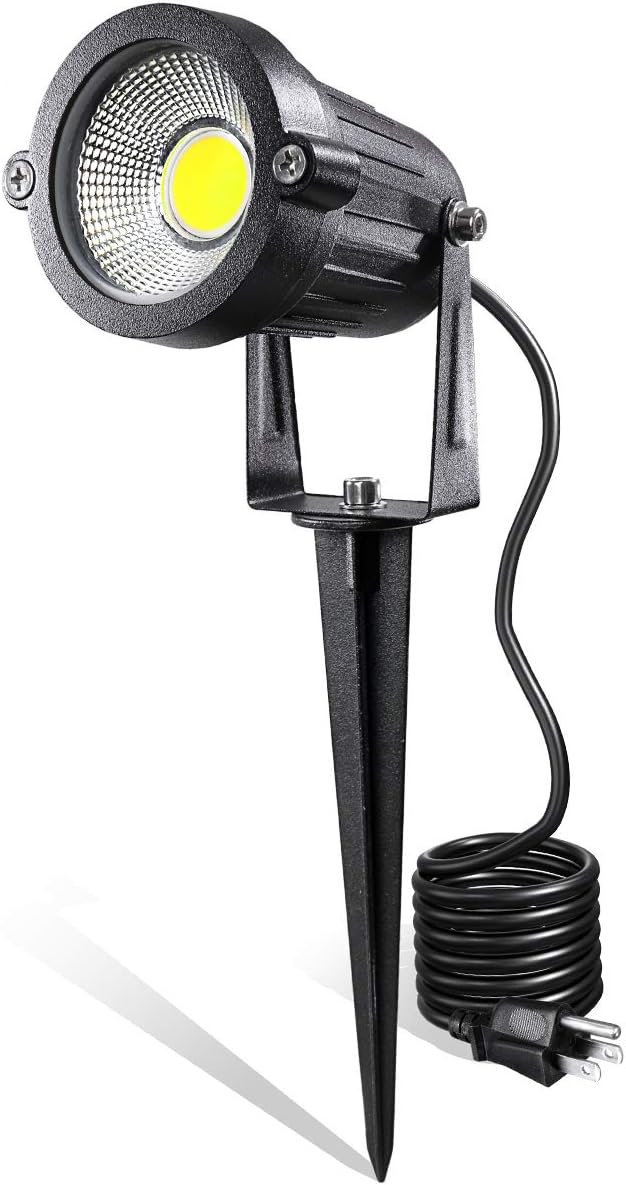 LED Landscape Lights,5W 120V AC Outdoor Pathway Garden Yard Spotlight,IP65 Waterproof Garden Flood Light,Outdoor Spotlight with Stake,UL Cord 5-ft with Plug (Pack of 1, Daylight White)