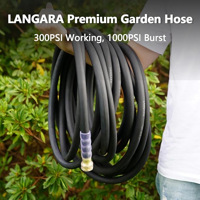 Heavy Duty Premium Garden Hose 75ft x 3/4", 300PSI Working, 1000PSI Burst, Hybrid Rubber Water Hose with Transparent Swivel Handle - Hot/Cold Water - Five Layered Braiding with Brass fittings (Black)