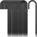 12 Inch Rebar Stakes J Hook Ground Stakes,16-Pack Fence Stakes Metal Tent Stakes for Tents, Position Kits,Fences, and Trampolines (12" J Shape-Black)