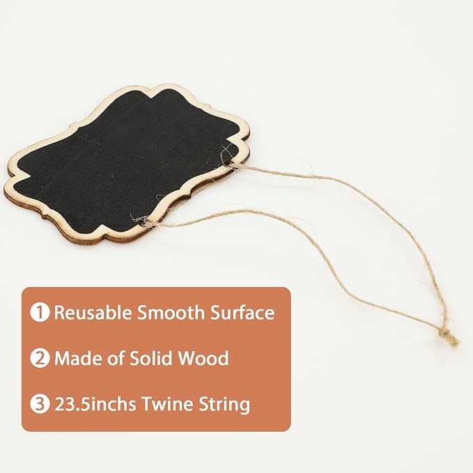 24 Pack Mini Wooden Chalkboard Signs - Reusable Hanging Food Labels for Party Buffet, Place Cards, Name Tags and Table Numbers