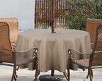 Outdoor Tablecloth Wrinkle-Free Stain Resistant Waterproof Polyester Fabric Table Cover with Zipper Umbrella Hole for Picnic/Party/Dinner/Patio Garden(60inch Round,Zippered,Flax)