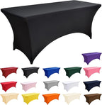 6-Pack 6ft Black Spandex Table Covers for Rectangle Standard Folding Tables - Wrinkle Resistant Stretch Tablecloths - Ultimate Fitted Table Protector for Parties, Trade Shows, Wedding