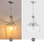 WUZUPS Chandelier Rustic Farmhouse Industrial Round Ceiling Pendant LED Light Fixture with Clear Glass Shades for Dining Room Kitchen Island Foyer Entryway, H 17" x W 13.4", E26 Base, Brushed Nickel