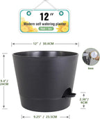 12 inch Large Self Watering Pots for Indoor Outdoor Plants, Flower Plant Pots with Mesh Drainage Holes for Garden House Plants, Plastic Planters with Reservoir for Home Decor, Black