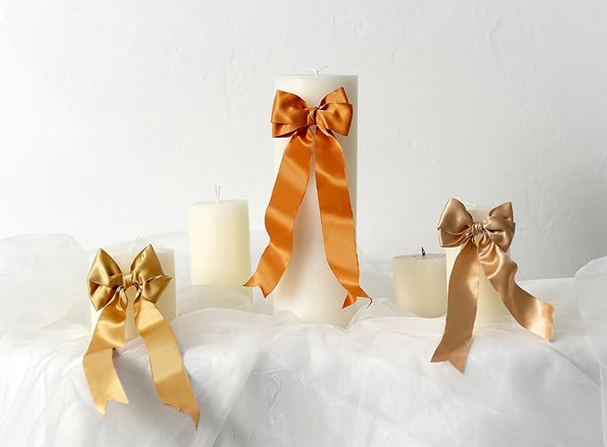 Gold Satin Ribbon Double-Faced Wired Ribbons for Gift Wrapping Flower Bouquet Bows Wedding Invitation Christmas Decor Crafts 1-1/2 Inch 10 Yards