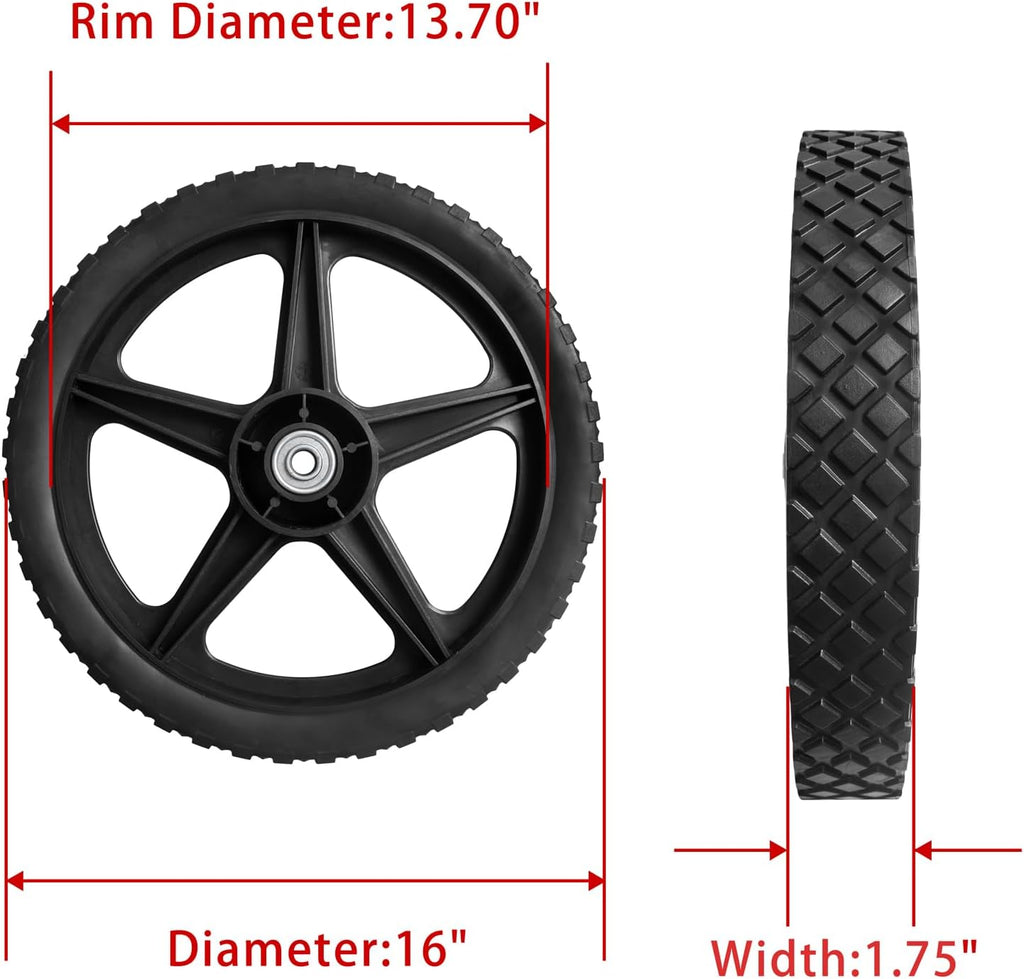 Parts Camp 16" Lawn Mower Wheels 16 x 1.75'' Spoked Plastic Wheel and Tire For Garden cart/Pressure Washer/Generator/Wheelbarrow/Trolley/Dolly Wheel/Push Mowers/Hand truck tires(Set of 2)
