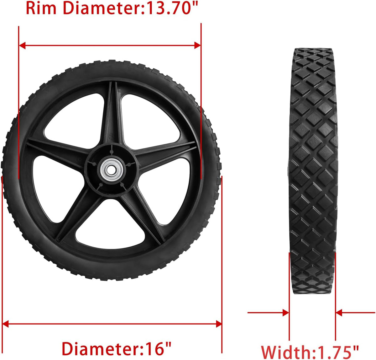 Parts Camp 16" Lawn Mower Wheels 16 x 1.75'' Spoked Plastic Wheel and Tire For Garden cart/Pressure Washer/Generator/Wheelbarrow/Trolley/Dolly Wheel/Push Mowers/Hand truck tires(Set of 2)