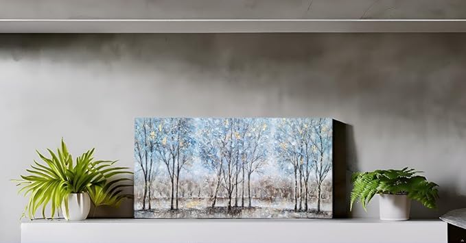 NdcSkyArt Forest Canvas Wall Art - Hand Painted Textured Abstract Tree Paintings with Gold Foil for Modern Décor