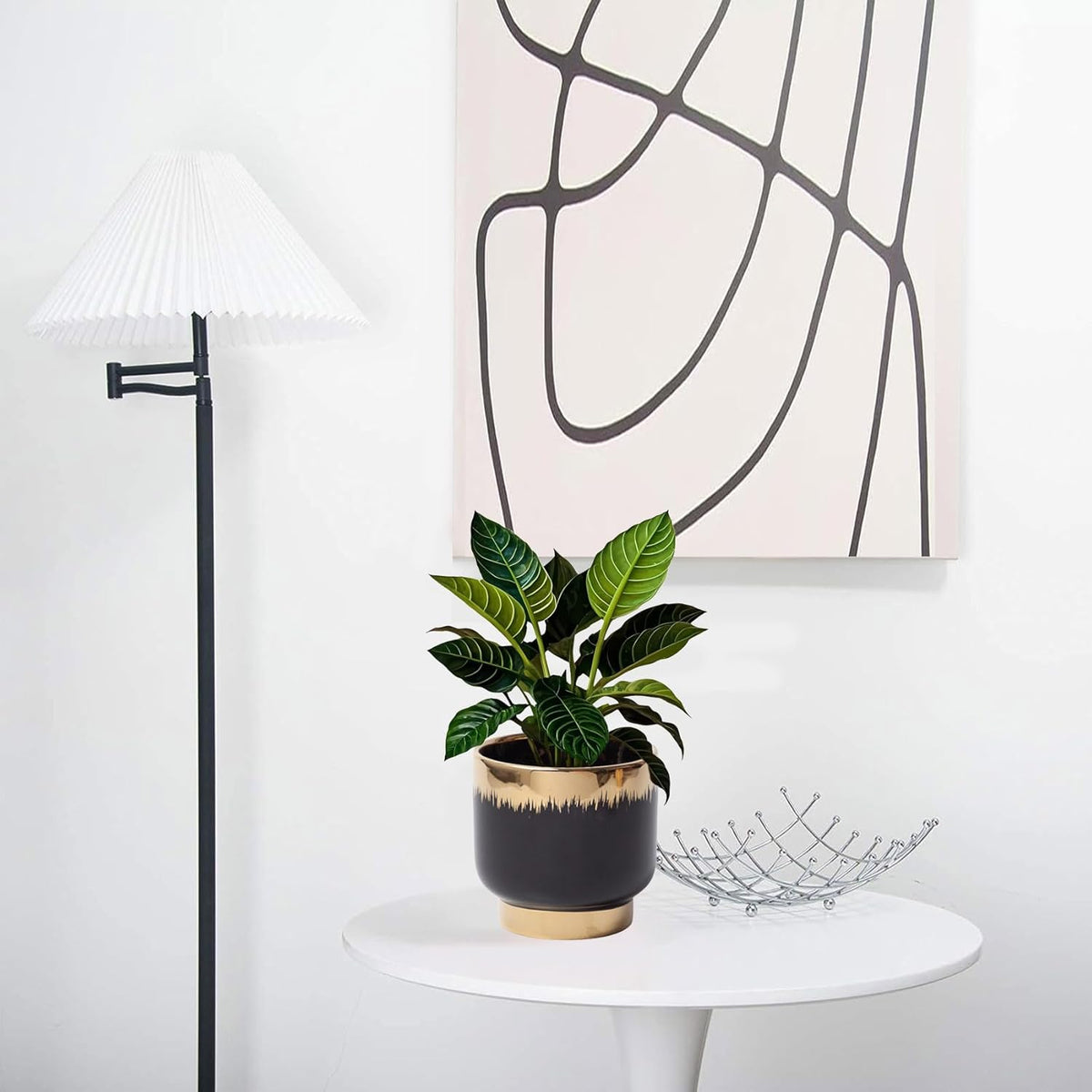 LB Black Gold Ceramic Planters for Indoor Plants, Succulent Plant Pots Ceramic Plant Pot, Modern Flower Pots for Living Room Office Home Decor, Round Flower Pot of 4.3 Inch(Plant Not Included)