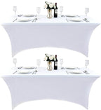 2-Pack 8ft White Spandex Table Covers for Rectangle Folding Tables - Washable Elastic Tablecloth - Ultimate Fitted Table Protector for Birthday Parties, Trade Shows, Banquet