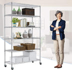 PayLessHere 6 Tier Commercial Grade Wire Shelving Unit Metal Shelf Organizer Heavy Duty Storage Unit Wire Rack NSF Certification 2100LBS Capacity with Wheels-18x48x72