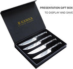 KANKA Steak Knives Set of 4 – German Stainless Steel Knife Set with 5" Blades & G10 Fiberglass Handle – Dishwasher Safe – Premium Steak Knife Gift Box