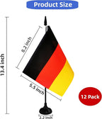 Germany Desk Flag, 12 Pack Germanic Table Office Flag with Black Solid Pole and Stand Base, International Country Flag, Festival Celebration, Classroom Meeting Desktop Decor (Germany)