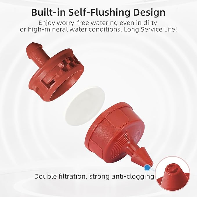 60PCS 2 GPH Pressure Compensating Drip Irrigation Spot Watering Drippers/Emitters, Self-Cleaning Constant Flow Drip Irrigation Emitters Heads Irrigation Drippers Parts for Drip Irrigation System