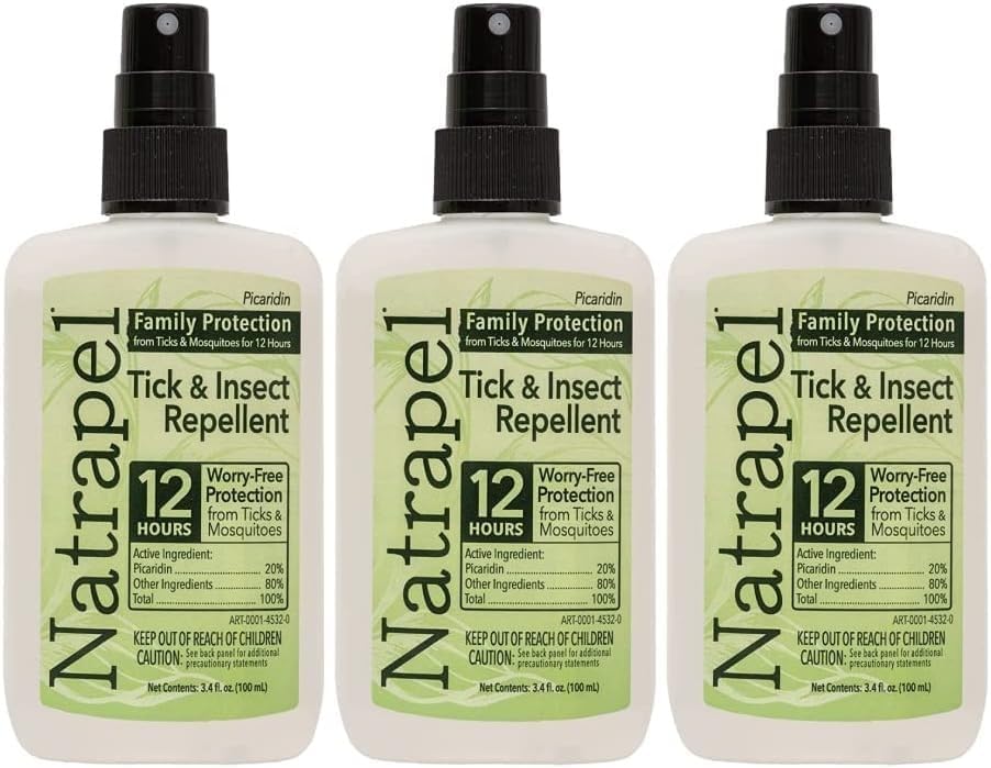 Natrapel Tick & Insect Repellent - Bug Spray with 20% Picaridin - Family Protection Against Mosquitoes, Ticks & More - Up to 12 Hours of Protection - 3.4 fl oz (3 Pack)