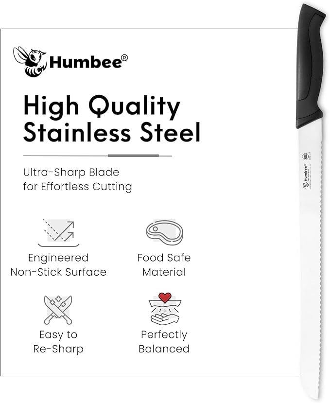 14-Inch Serrated Bread Knife, Premium High Carbon Stainless Steel Blade Knife for Bread with Ergonomic Handle, NSF Certified, DT-30 Series, Black