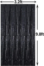 GOER 3.2 ft x 9.8 ft Metallic Tinsel Foil Fringe Curtains Party Photo Backdrop Party Streamers for Halloween,Birthday,Graduation,New Year Eve Decorations Wedding Decor (4 Packs,Black)