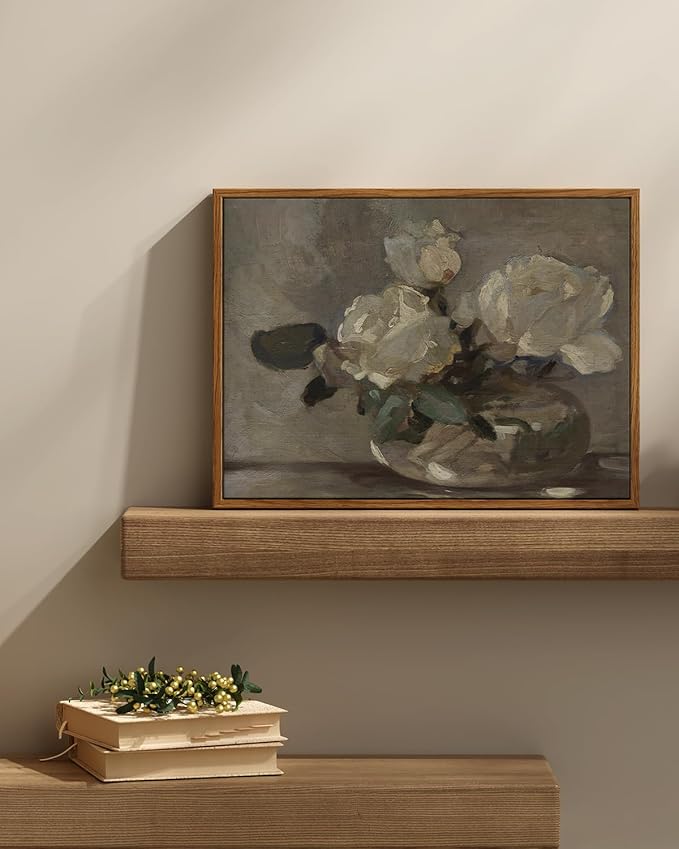 InSimSea Vintage Flower Canvas Wall Art Framed Wall Decorations, Mid Century Modern Wall Decor, Botanical Wall Art for Farmhouse Kitchen Office Bathroom Decor 12X16 Inch, Blumenstillleben
