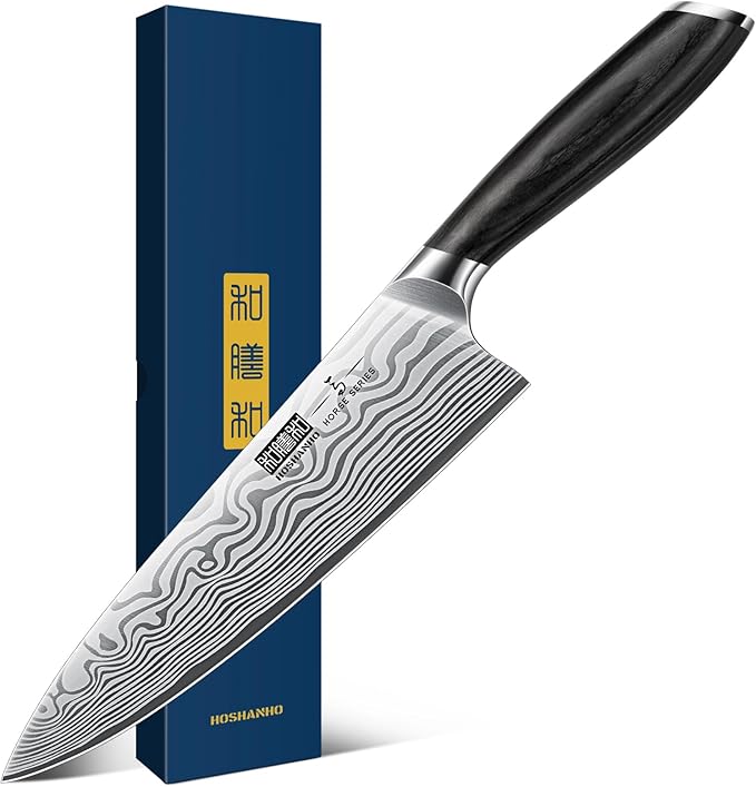 8 Inch Chef Knife, Ultra Sharp High Carbon Powder Steel Kitchen Knife, Professional Japanese Chef's Knife with Ergonomic Pakkawood Handle