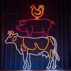 Cow Pig Chicken Farm & BBQ Restaurant Led Sign, Custom Neon Sign, Barbecue Restaurant Decor, Beef Pork Chicken Shop Wall Art Led Lights Size:28inch