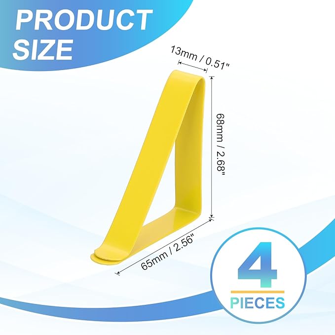 uxcell 4 Pack Tablecloth Clips, Stainless Steel Table Cloth Cover Clamps, 2.56" x 2.68" Windproof Holder Clips for Home Party Picnic Wedding Camping Dining Tables, Yellow
