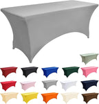 113 6-Pack 6ft Spandex Table Covers for Rectangle Standard Folding Tables - Wrinkle Resistant Stretch Tablecloths - Ultimate Fitted Table Protector for Parties, Banquet, and Wedding