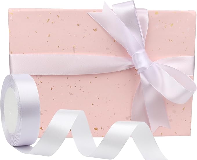 White Solid Satin Ribbon 1 Inch 25 Yards Solid Polyester Fabric Ribbon for Gift Wrapping Wedding Christmas Baby Shower Birthday Party Decoration Handmade Immortal Flower Craft