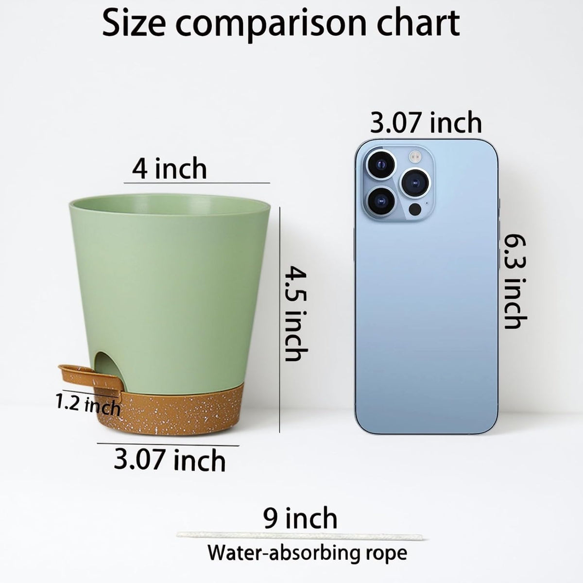 12 Pack 4 Inch Self Watering Plant Pots with Drainage and Saucers，Plastic Flower Pots for Indoor and Outdoor Plants, Nursery Planters for Houseplants and Herbs Green Brown, 4 inch 12pcs