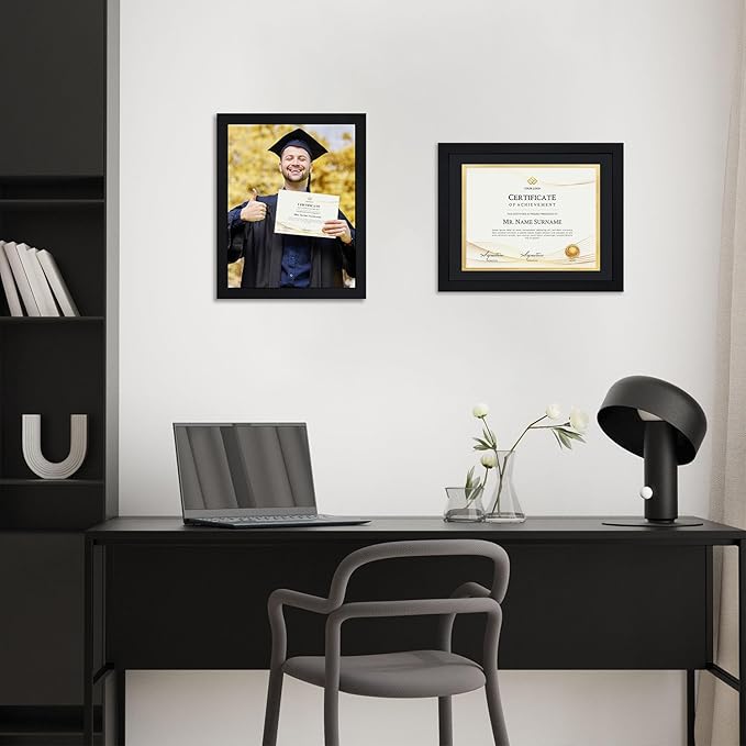 11x14 Picture Frame set of 6, Multi Certificate 8.5 by 11 Picture Frames with Mat Bulk, Document Diploma Award Frame for Wall Hanging or Tabletop Display, Black