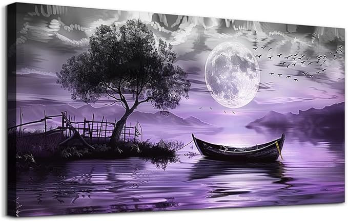 hyidecorart Black And White Wall Paintings Canvas Wall Art For Living Room Large Wall Decor For Bedroom Office Decorations Purple Scenery Abstract Pictures Artwork Canvas Prints Home Decor