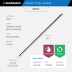 Sandbaggy Round Steel Concrete Form Stakes with Nail Holes - Rust Resistant Coating - Removable, Reusable (1, 3/4 in X 60 in)