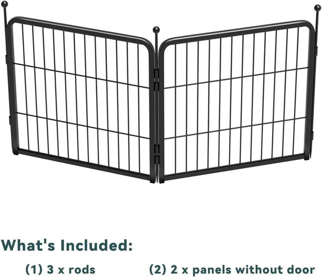 FXW Garden Fence Outdoor for The Yard – 24in(H) x 3.8ft(L) Heavy Duty Metal Animal Barrier for Dog and Rabbit, Decorative Dog Fence, 2 Panels, Black