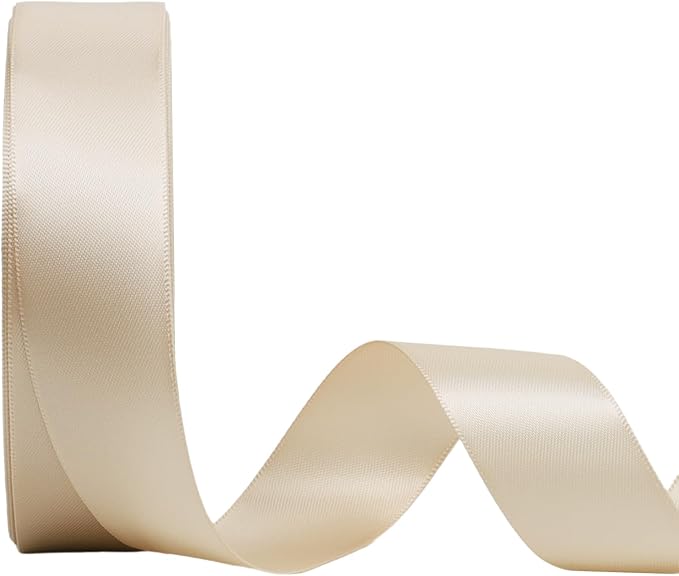 LaRibbons Nude Satin Ribbon 1 Inch 25 Yards Double Faced Silk Ribbon for Flower Bouquet Crafts Gift Wrapping Wedding Party Decoration