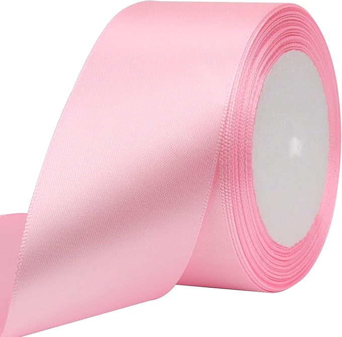Pink Solid Satin Ribbon 2 Inch 25 Yards Solid Polyester Fabric Ribbon for Gift Wrapping Wedding Christmas Baby Shower Birthday Party Decoration Handmade Immortal Flower Craft