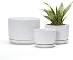 Ton Sin Plant Pots, 4.1+5.1+6.5 inch, Set of 3, Ceramic Planters with Drainage Hole and Saucer, Indoor Flower Pot with Drainage Hole, Gifts for Mom(Matte White)