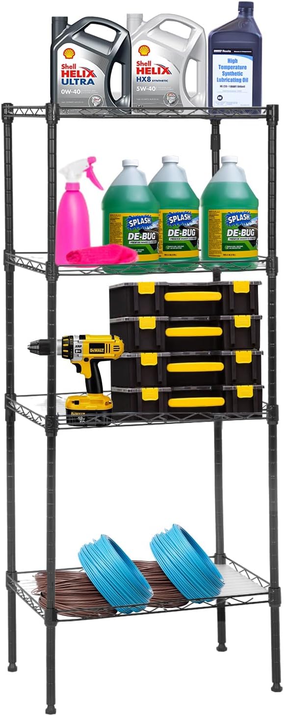 PayLessHere Metal Shelving Storage Shelves Garage Shelving 4-Tier Adjustable Shelf 600 lbs Total Bearing Capacity Multi-Functional Durable Easy Assembly, Black